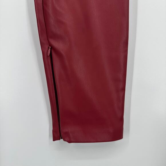 ZARA Faux Leather Leggings High Rise Ankle Zip Pants Red, Bloggers Fav Burgundy - Picture 9 of 13